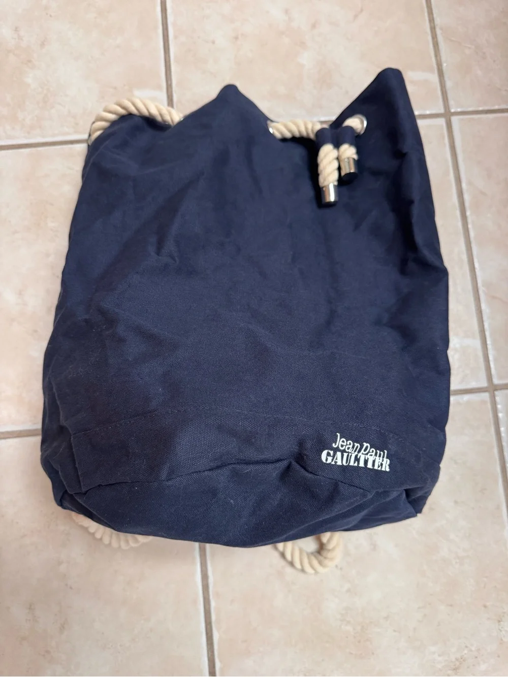 Jean Paul Gaultier Navy Canvas Drawstring Rope Backpack